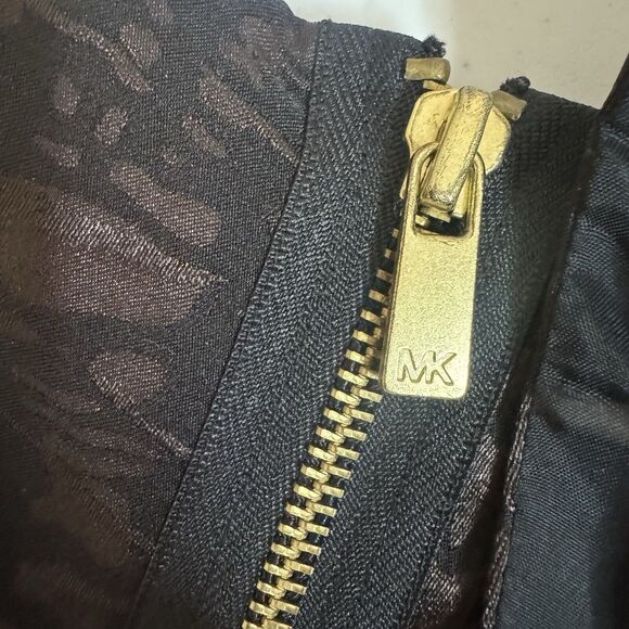 Michael Kors Size 6 Black Brown Animal Print Shiny Sleeveless Shift Dress Lined - Picture 14 of 14